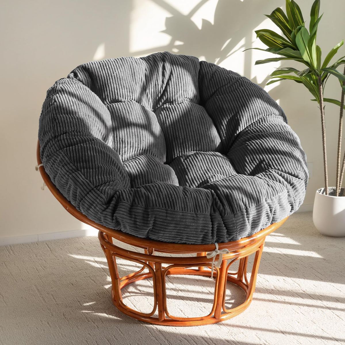 HIGOGOGO Papasan Chair Cushion with Corduroy Cover (Without Chair), 48 x 48 Inch Supportive Cushion, Overstuffed Chair Cushion,Green