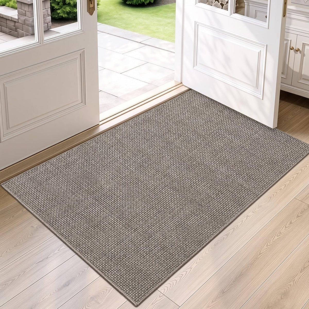 DEXI Thin Door Mat Indoor Entrance 24x36, Non Slip Entryway Mat, Dark Beige