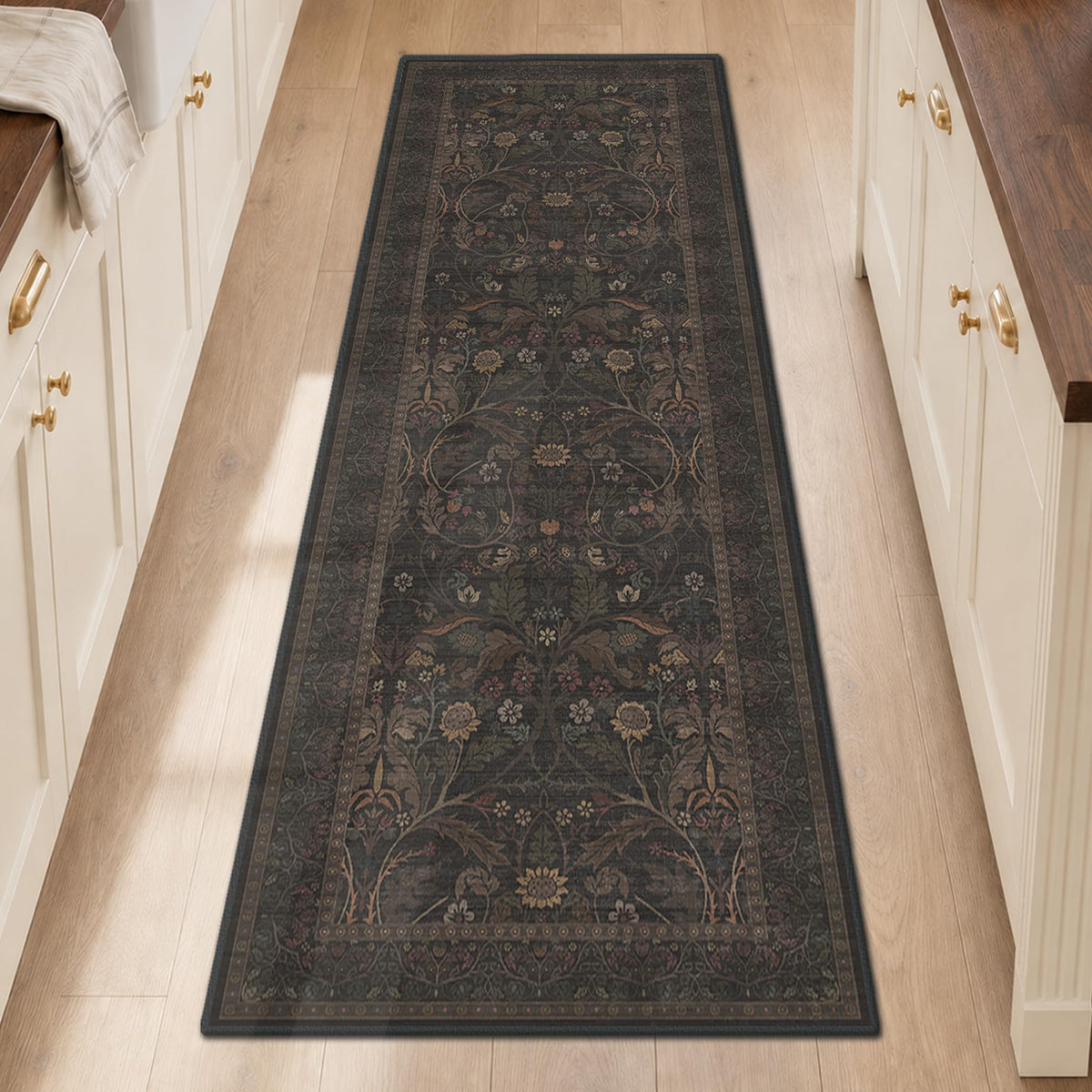 Dark Brown 2x3 Washable Entry Rug, Throw Small Rugs for Entryway Kitchen Bathroom Indoor Door Mat, Farmhouse Floral & Botanical Door Mats, Low Pile Soft Stain Resistant Carpet