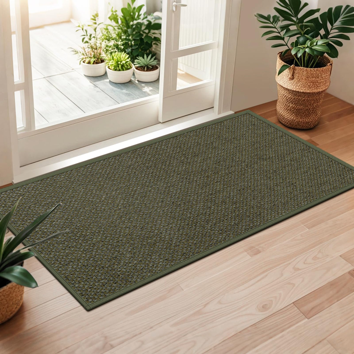 LEKEEPGO Door Mat 17"x29", Non Slip Washable Indoor Door Mat, Khaki