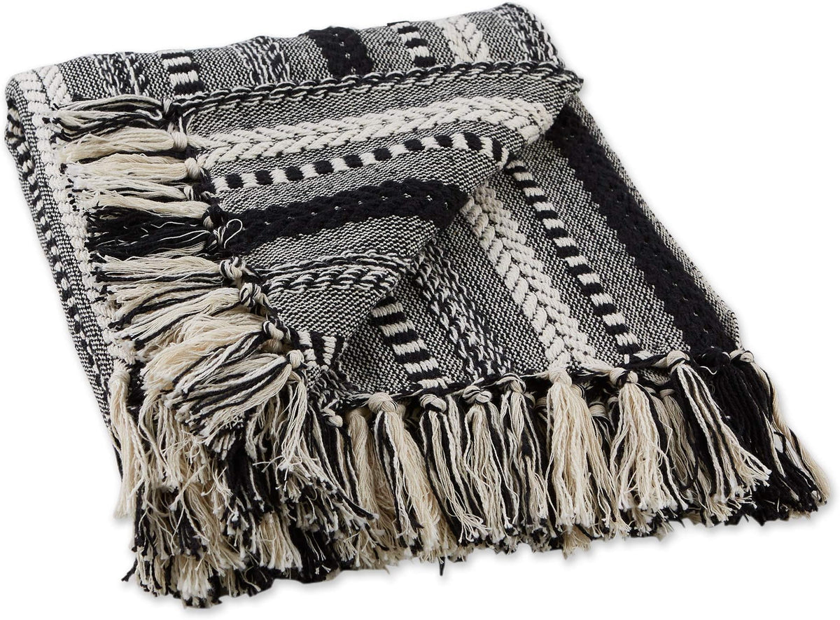 DII Braided Striped Throw Blanket, 50x60, Stone on Cream