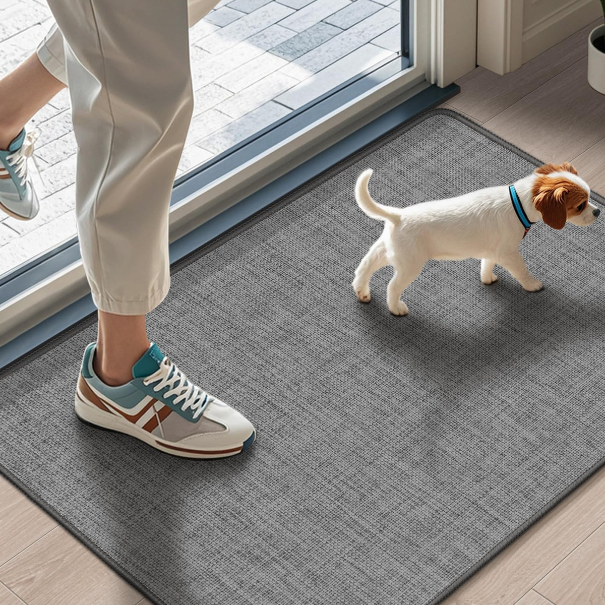 LEKEEPGO Ultra Thin Indoor Door Mat 17"x29", Non Slip Door Mat, Khaki