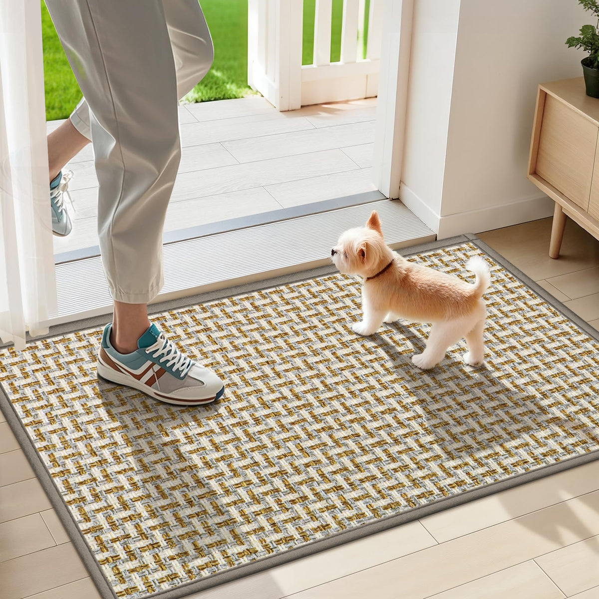 LEKEEPGO Ultra Thin Indoor Door Mat 17"x29", Non Slip Door Mat, Khaki