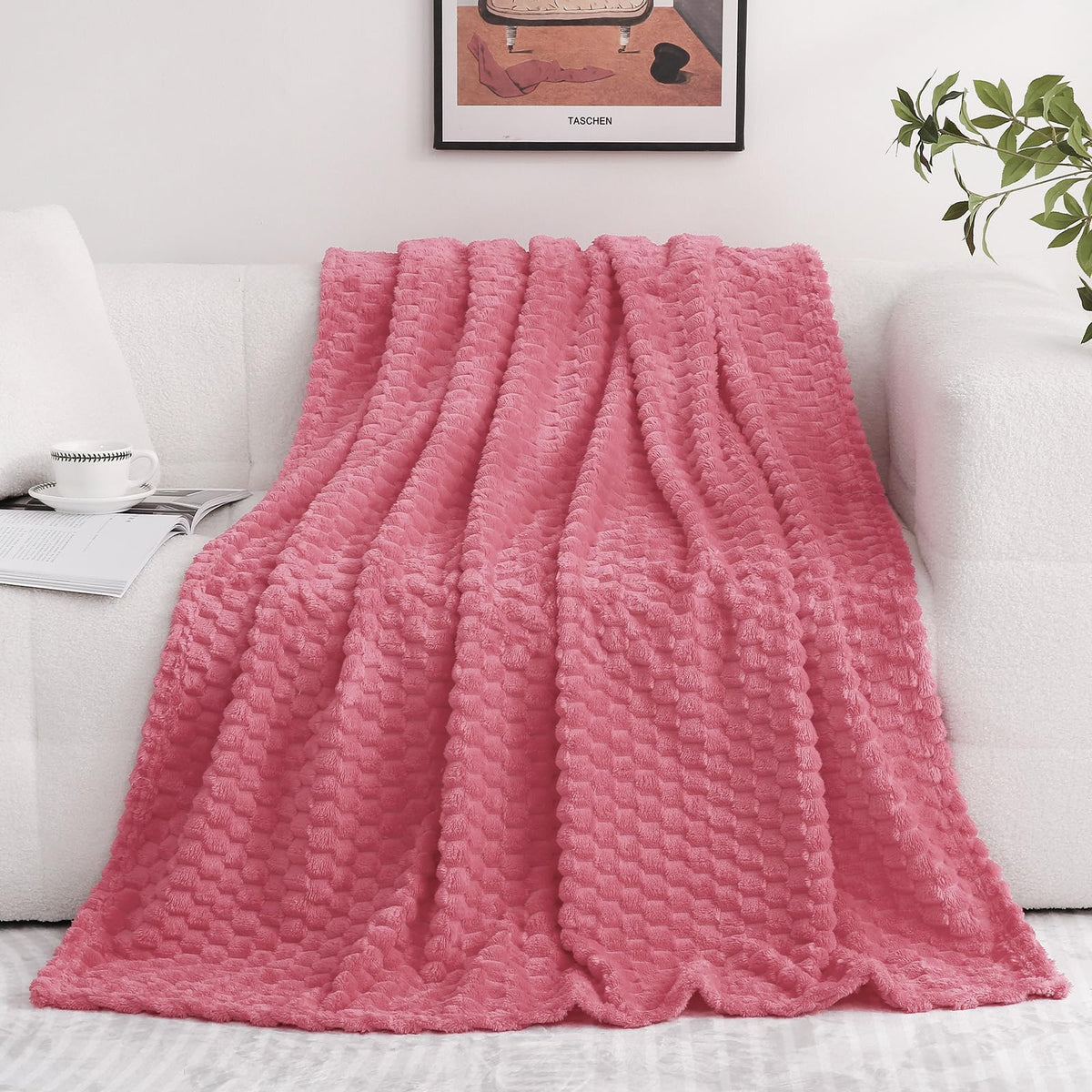 Red Throw Blanket 50"×60" inches Gifts for Mom Fuzzy 3D Jacquard Decorative