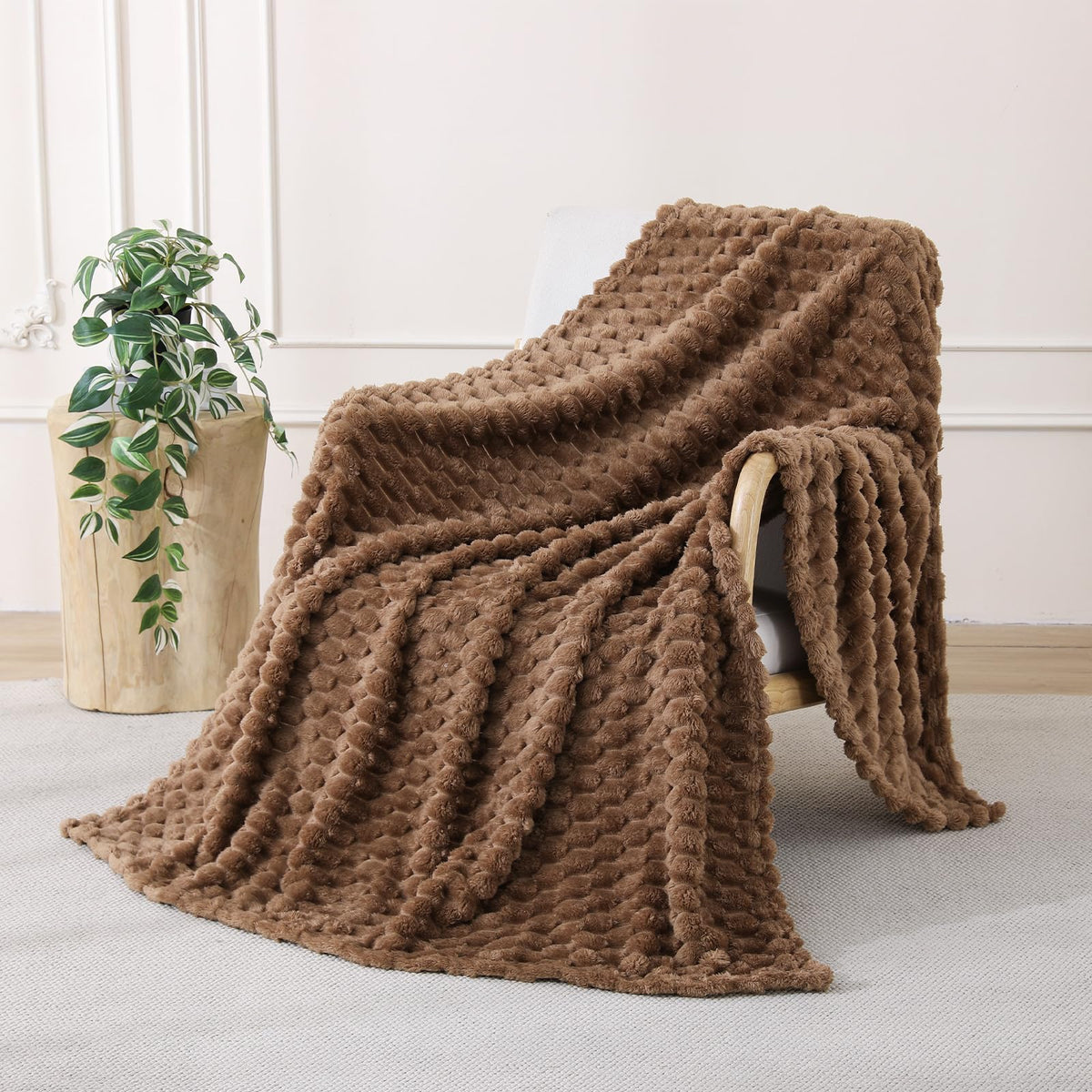 Fleece Throw Blanket, Light Brown, 50"×60" for Couch Sofa Bed
