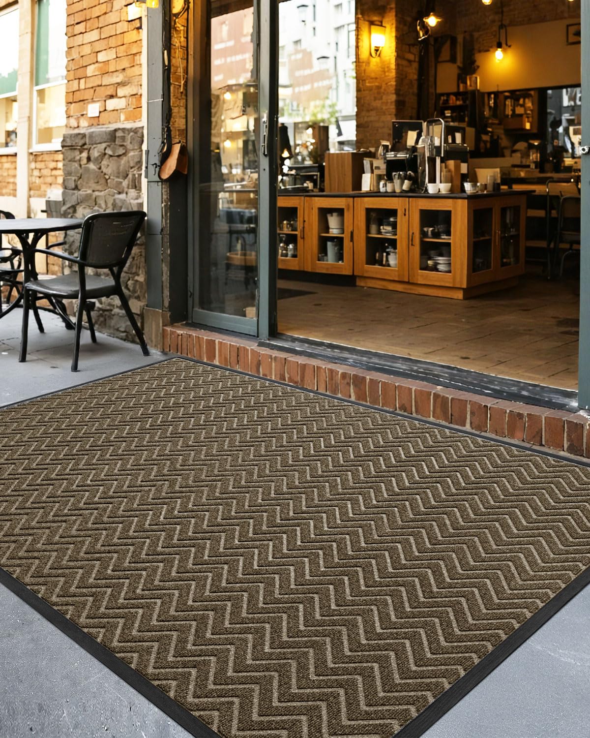 DEXI Front Door Mat Outside Entrance 48x72 Rubber Entry Doormat Brown