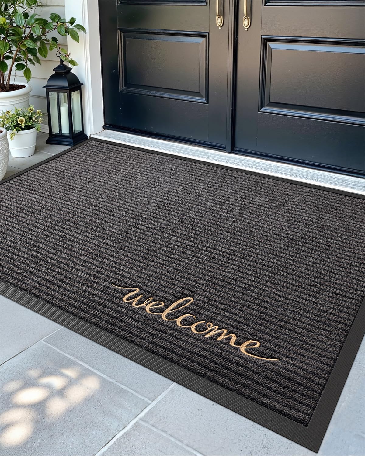 DEXI Front Door Mat Outside Entrance 48x72 Rubber Entry Doormat Brown