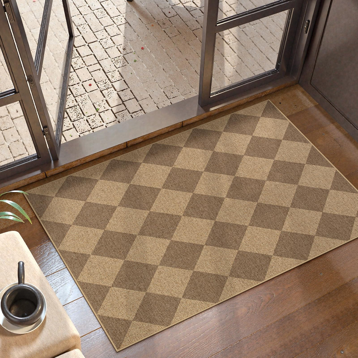 Lahome Checkered Easy Jute Non Slip Front Door Mat, 2x3 Kitchen Rug Neutral Small Throw Rug, Farmhouse Diamond Washable Non Shedding Low Pile Black Floor Carpet for Entryway Front Porch Doorway