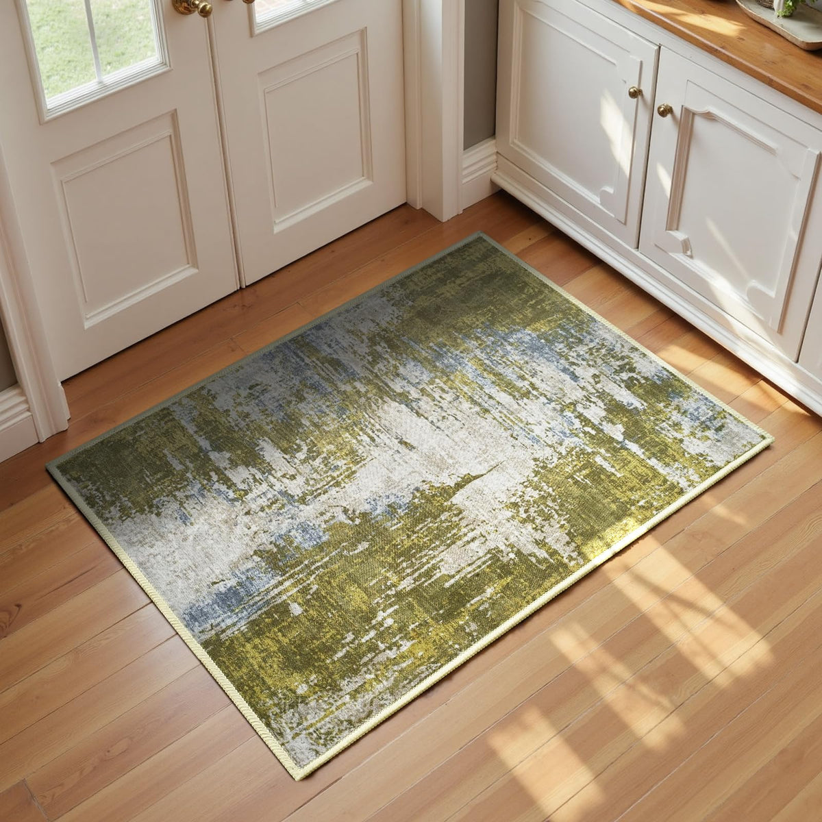 Entrance Rugs Indoor 2x3 Grey Entry Rug Washable Abstract Small Area Rug Non-Slip Low Pile Throw Rugs for Entryway, Kitchen Floor, Front Door Indoor Door Mat, Bathroom, Bedroom Bedside