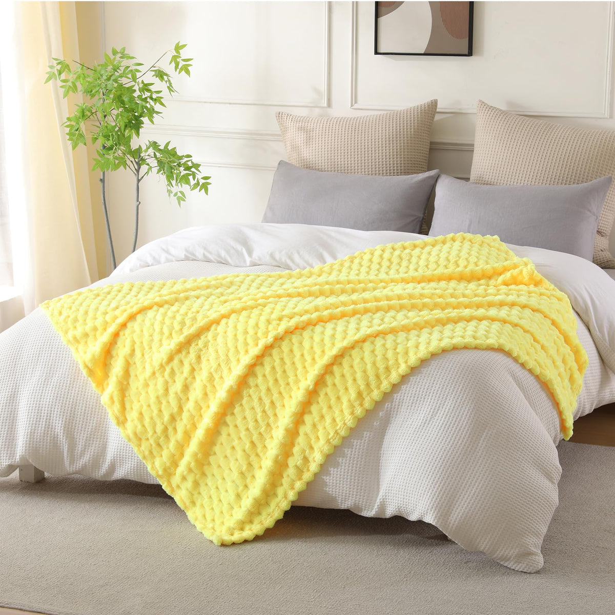 Fleece Throw Blanket, Light Brown, 50"×60" for Couch Sofa Bed