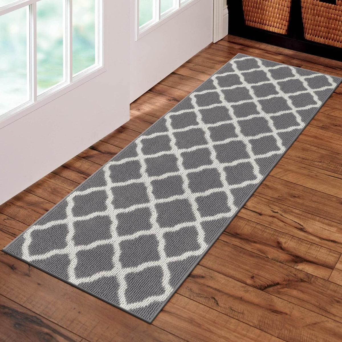 SHACOS Door Mats 20"x32" Indoor Washable Kitchen Entryway Rug Non Slip Absorbent Floor Mat for Home Entrance Garage, Light Gray