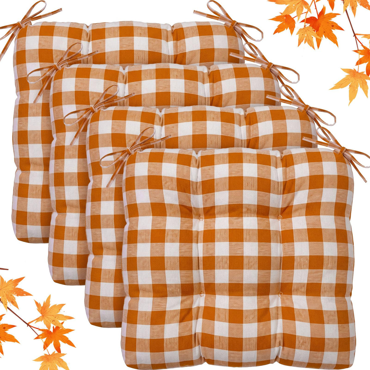 Geetery 4 Pack Chair Cushions, 16" x 15",Black and White,Plaid