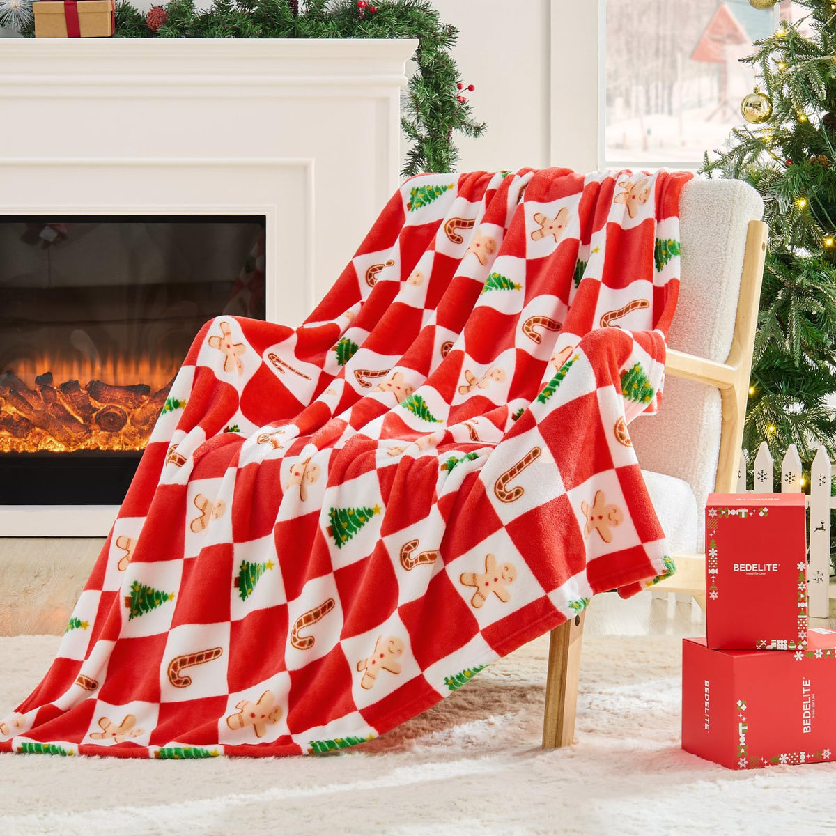 BEDELITE Christmas Throw Blanket for Decor & Gift, Red Snowflake, 50"x60"