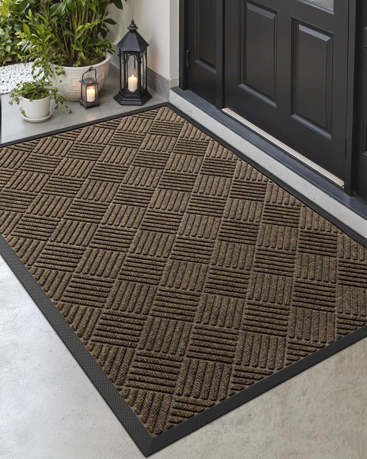 DEXI Front Door Mat Outside Entrance 48x72 Rubber Entry Doormat Brown