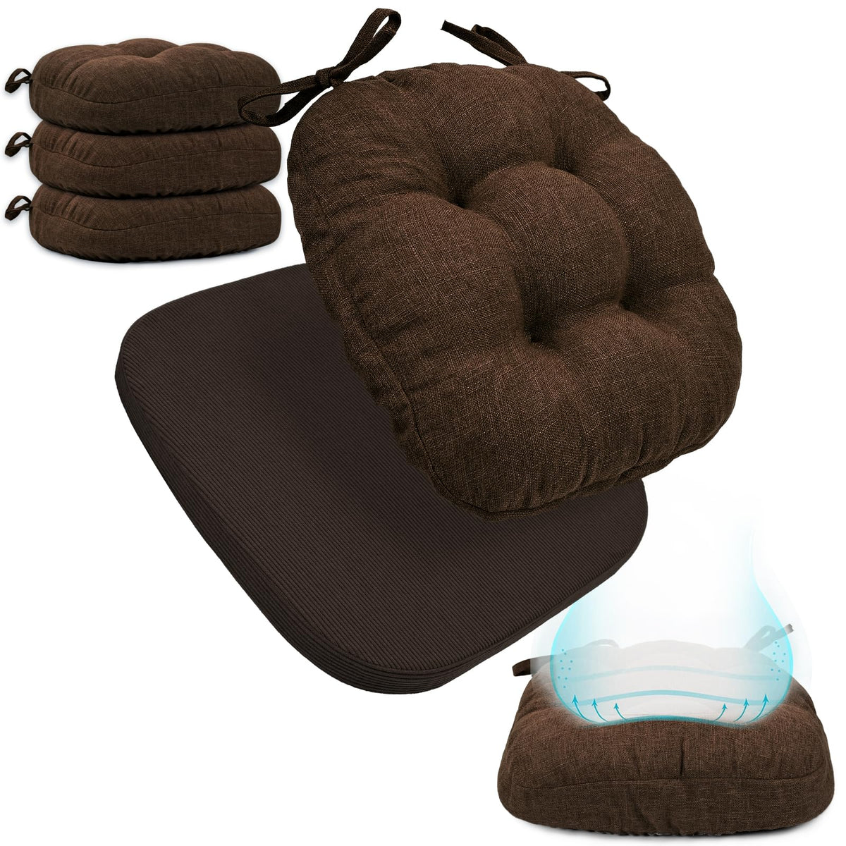BUYUE 2-in-1 Chair Cushion for Dining Chair – Detachable Double-Layer, Use as 2 Seat Pads or 1 Extra-Thick Pad, Latex Foam, Non-Slip, Beige