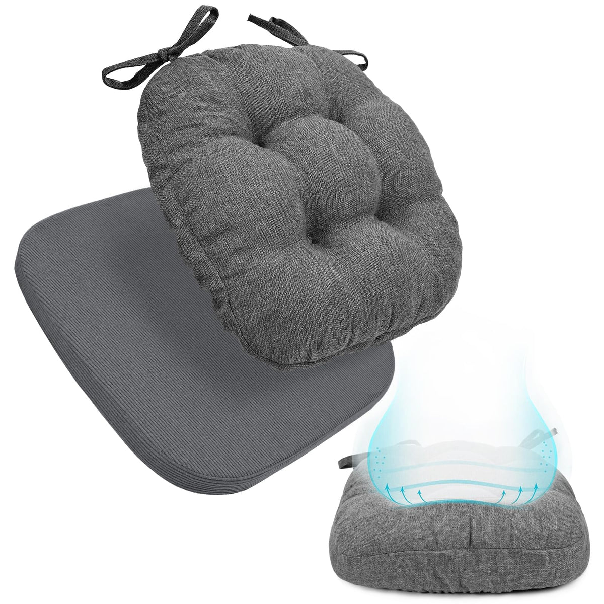 BUYUE 2-in-1 Chair Cushion for Dining Chair – Detachable Double-Layer, Use as 2 Seat Pads or 1 Extra-Thick Pad, Latex Foam, Non-Slip, Beige