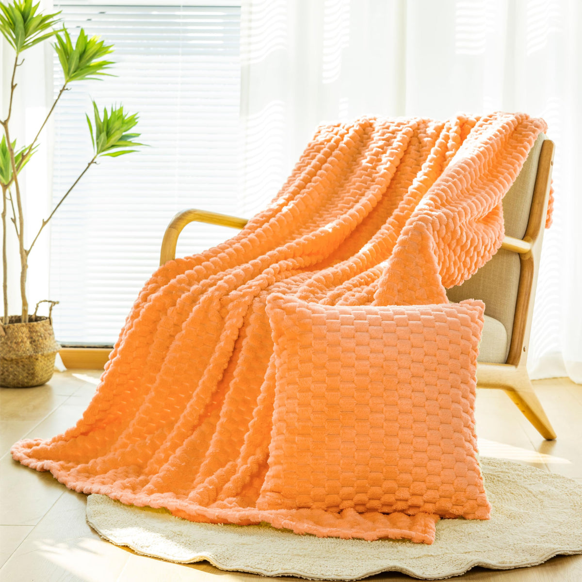 Bnuitland Burnt Orange Flannel Throw Blanket (50X40 inches), 300 GSM Fleece Cozy Warm Soft Lightweight Bed Sofa Blanket for Babys and Pets, Suitable for All Seasons