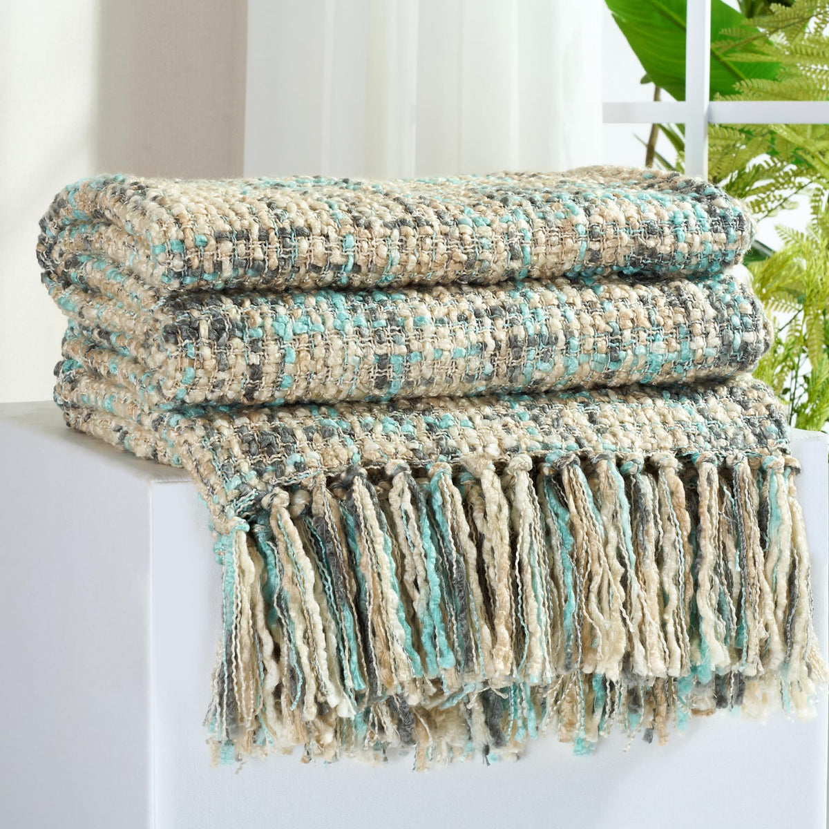 Multi-Color Cable Woven Throw Blanket for Couch - 50"X60"