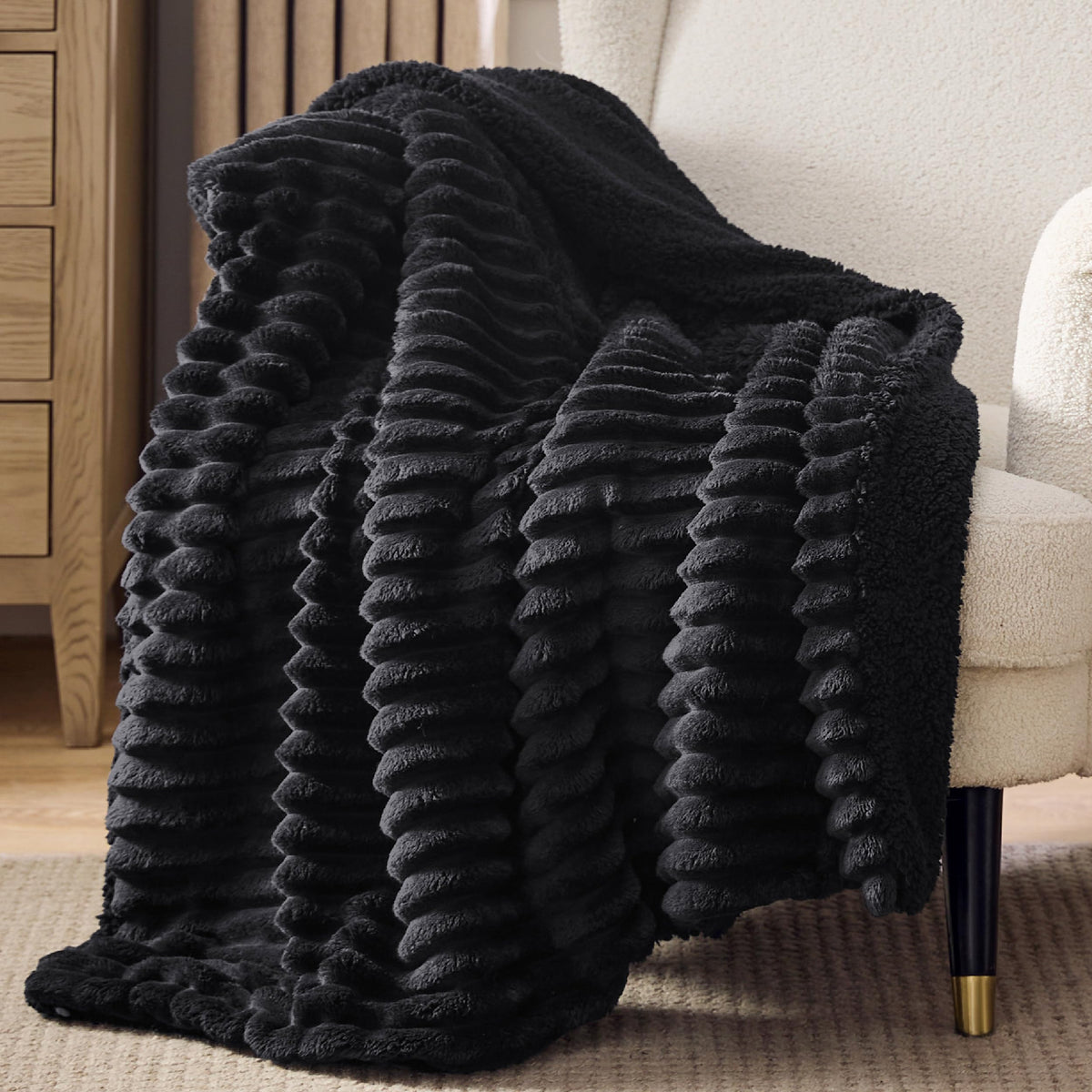 Bedsure Sherpa Throw Blanket for Couch - Super Soft, Comfort Cozy Fleece Thick Warm Blanket for Women, GentleSoft Plush & Fluffy Winter Throw Gift for Women, Room Decor, Beige, 50x60 Inches