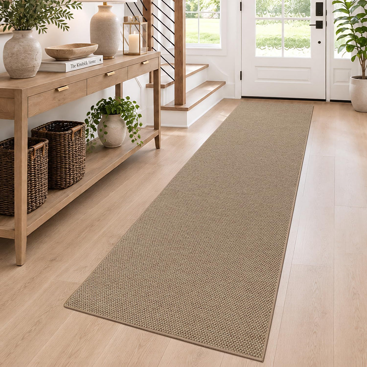 DEXI Thin Door Mat Indoor Entrance 24x36, Non Slip Entryway Mat, Dark Beige