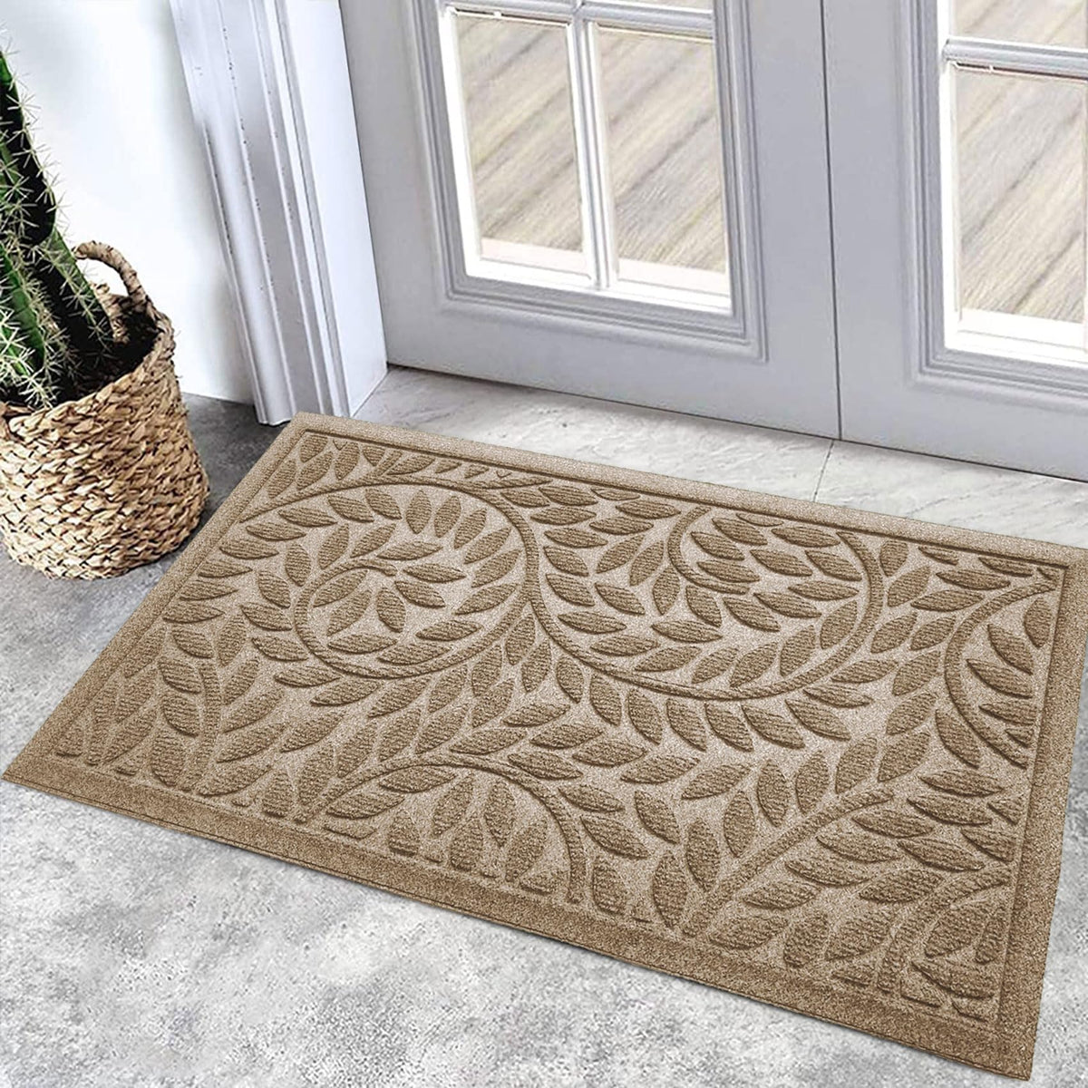 Bulijojo Front Door Mat Entrance,Durable Heavy Duty Welcome Mat,Thick Absorbent Natural Rubber Non Slip Mat,Sturdy Entryway Green, 17"x30"