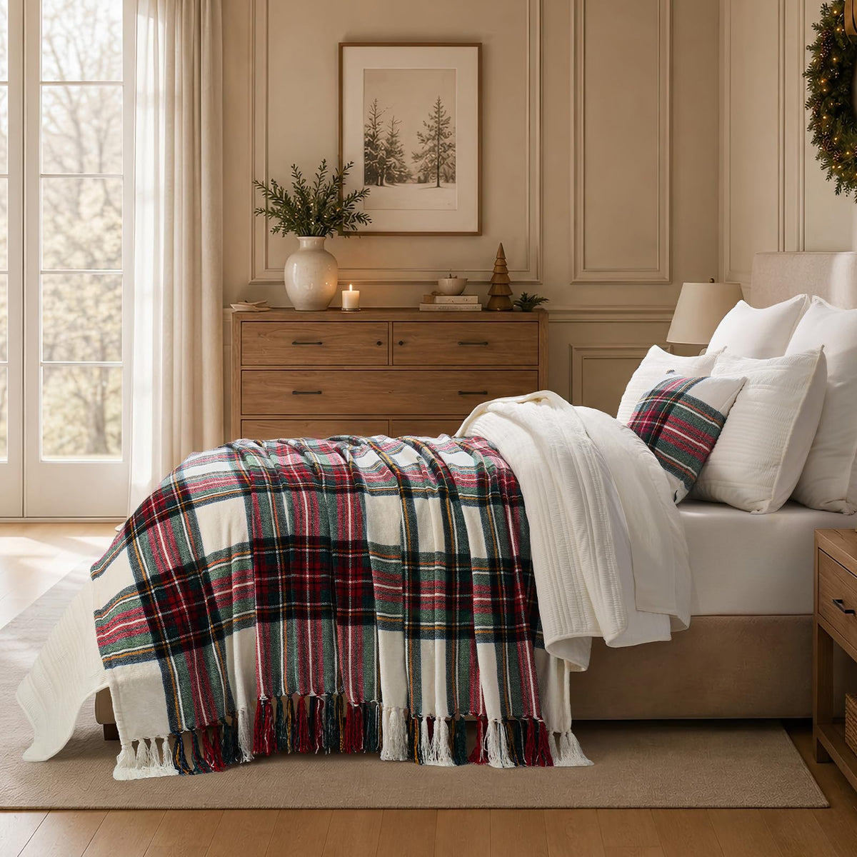 EverGrace Plaid Chenille Fall Throw Blanket, 50"x60", Harvest Orange Plaid