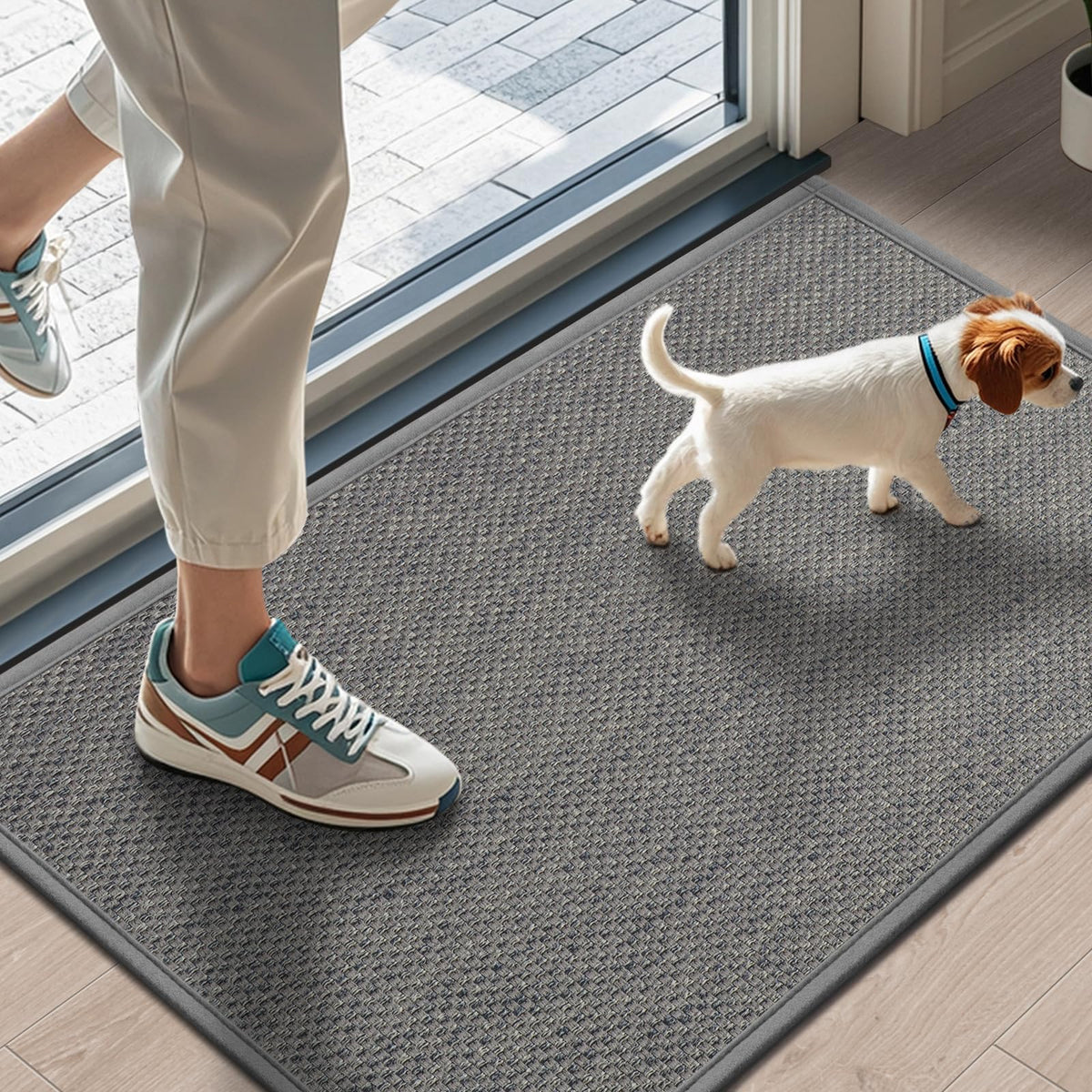 LEKEEPGO Door Mat 17"x29", Non Slip Washable Indoor Door Mat, Khaki