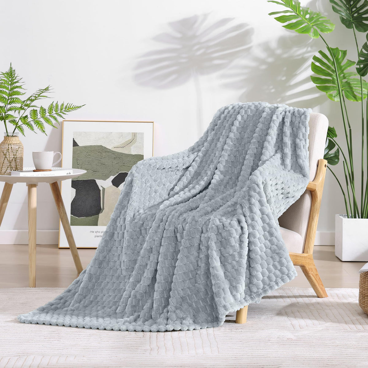 Monbix Throw Blanket for Couch-Room Decor Fuzzy Fleece Flannel Bed Blankets