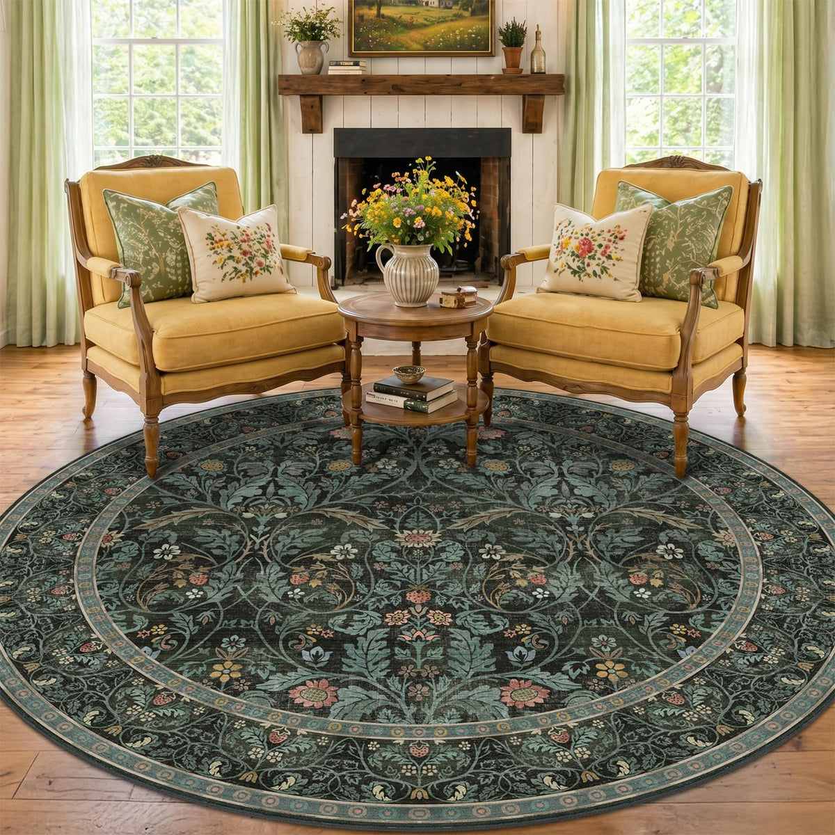 Dark Brown 2x3 Washable Entry Rug, Throw Small Rugs for Entryway Kitchen Bathroom Indoor Door Mat, Farmhouse Floral & Botanical Door Mats, Low Pile Soft Stain Resistant Carpet