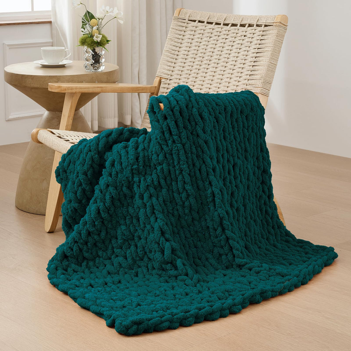 Bigacogo Chunky Knit Throw Blanket for Couch, 40x60 inches, Beige