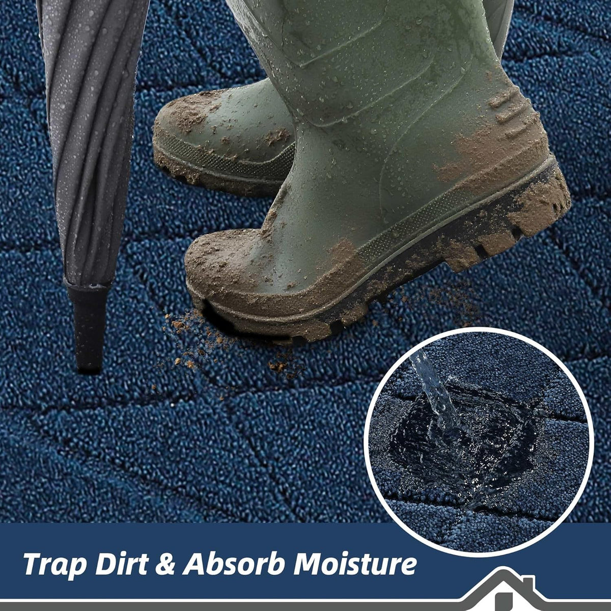 BEQHAUSE Dirt Trapper Door Mat 20" x 32", Doormat Non-Slip, Navy Blue