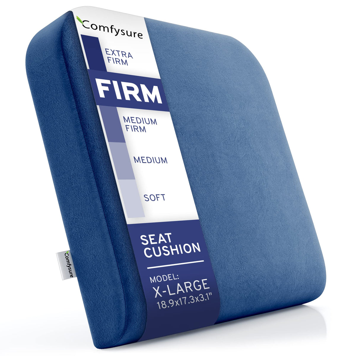 ComfySure Seat Cushion Extra Large - Firm Memory Foam Chair Pad for Recliner, Wheelchair, Office Chair, Stadium, Bleacher, Car, Floor, Patio Furniture, Bariatric Overweight Users 19”x17”x3”