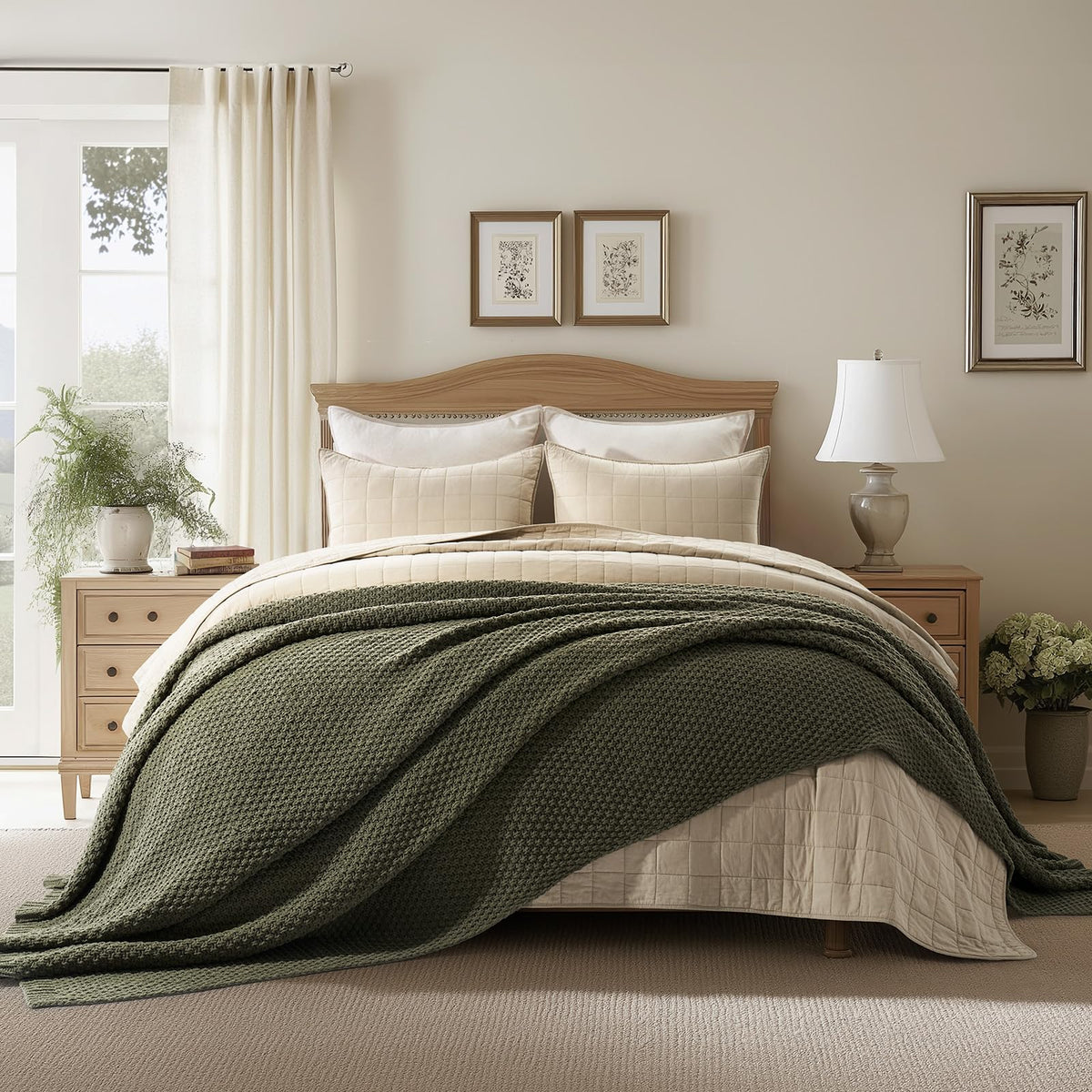 EVERGRACEHOME Chunky Chenille Knit Throw Blanket, 50 x 60, Beige