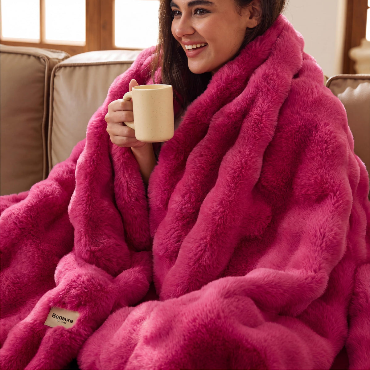 Bedsure Fluffy Bubble Faux Fur Throw Blanket, 50"x60", Tie-dye Taupe