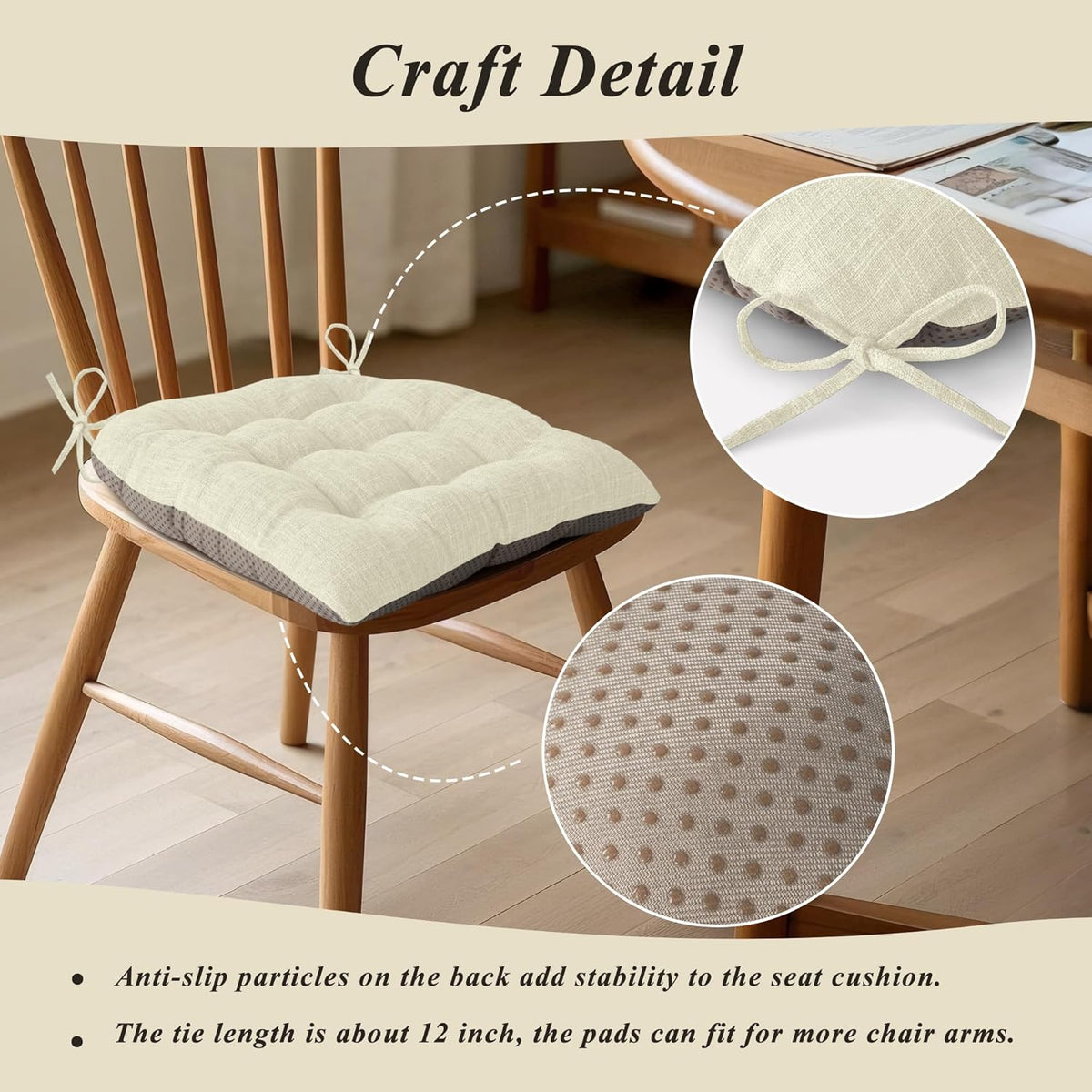 Chair Cushions for Dining Chairs Set of 2 18x16.5x3 in Beige