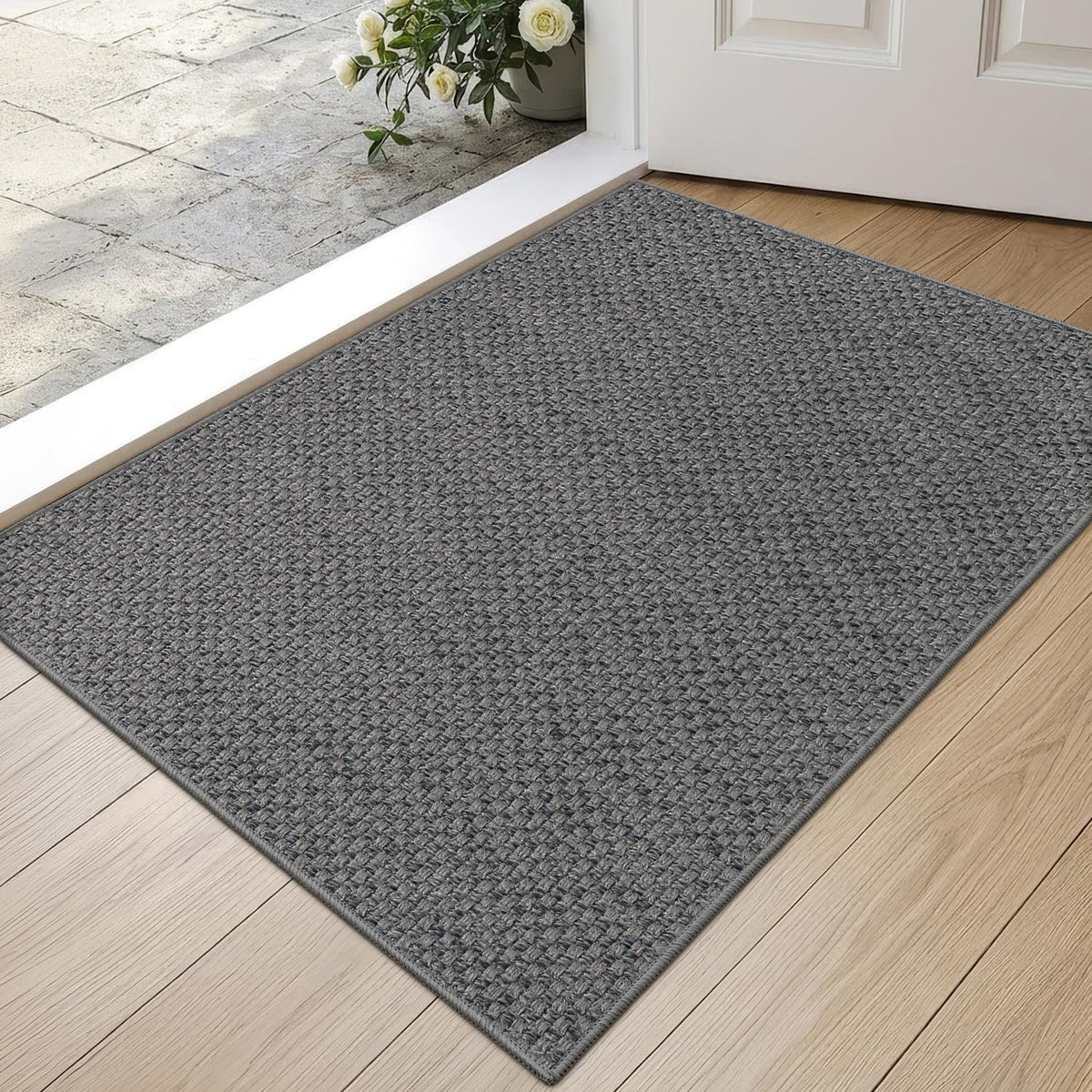 DEXI Thin Door Mat Indoor Entrance 24x36, Non Slip Entryway Mat, Dark Beige