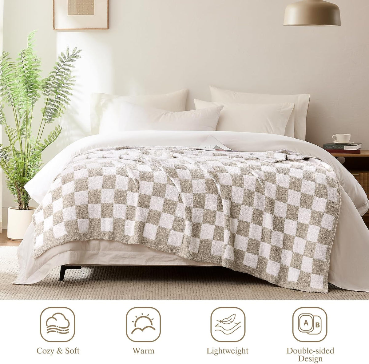 Checkered Throw Blanket for Couch, Soft Cozy Warm Knitted Blankets