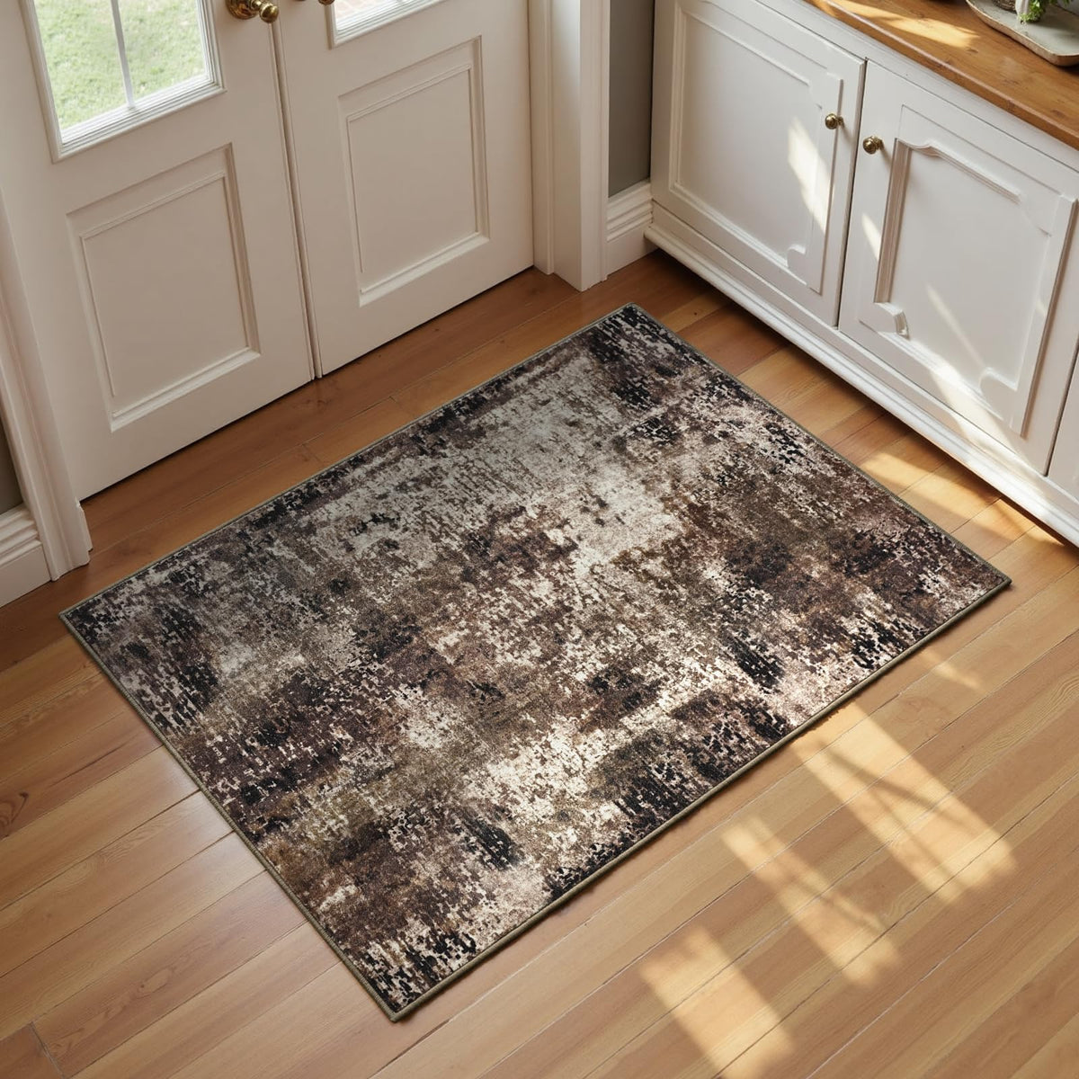 Entrance Rugs Indoor 2x3 Grey Entry Rug Washable Abstract Small Area Rug Non-Slip Low Pile Throw Rugs for Entryway, Kitchen Floor, Front Door Indoor Door Mat, Bathroom, Bedroom Bedside