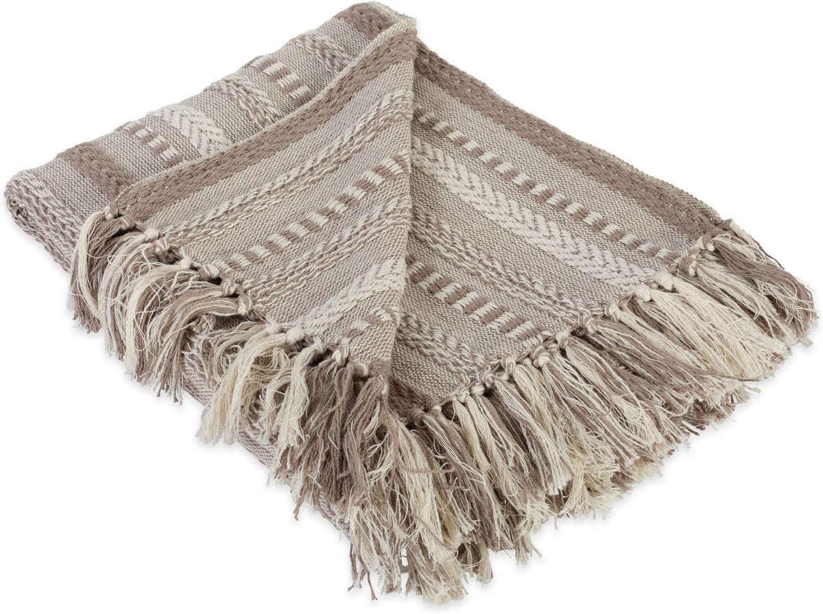DII Braided Striped Throw Blanket, 50x60, Stone on Cream
