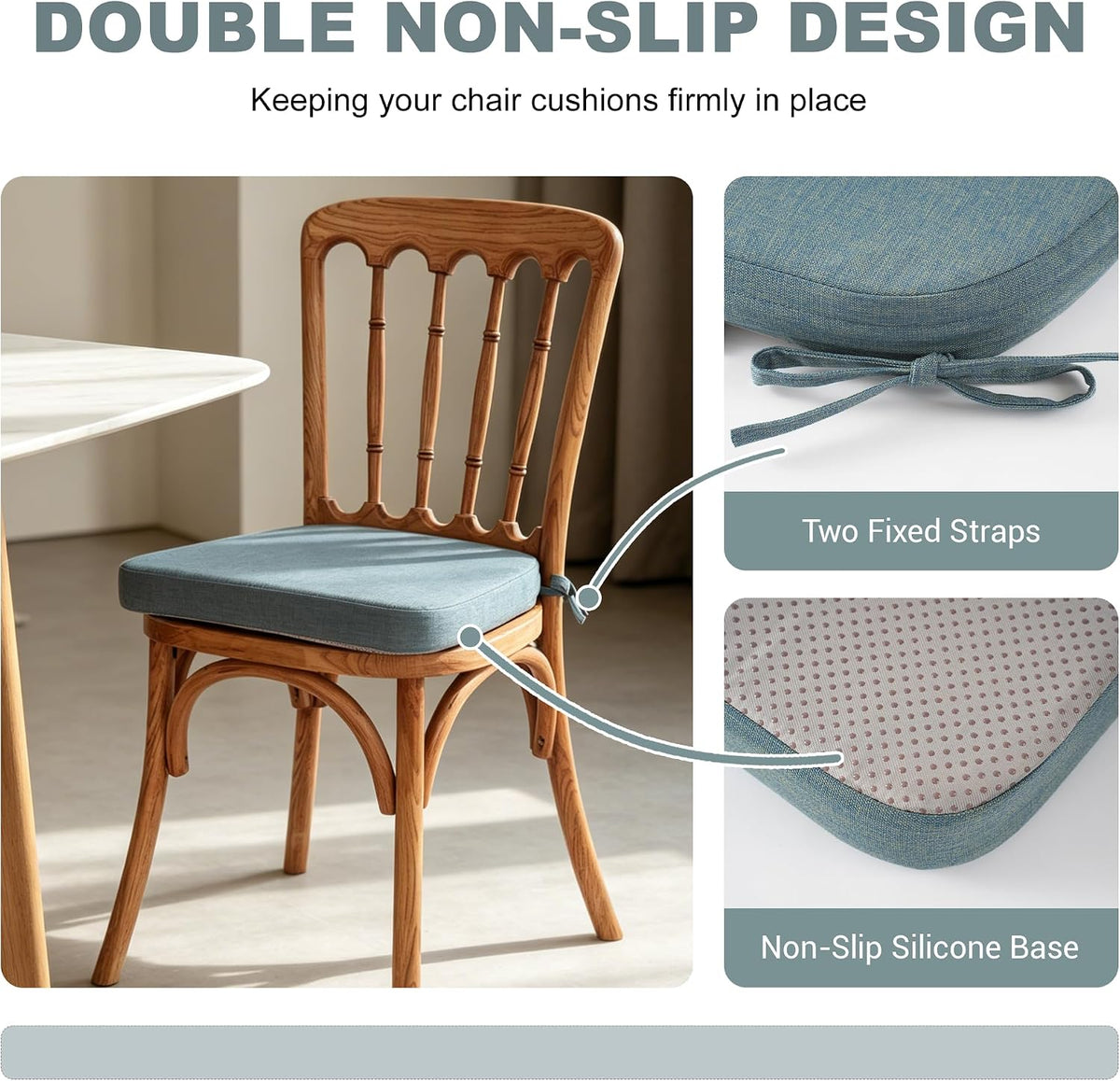 Battilo Chair Cushions for Dining Chairs, 16"x16"x2", Set of 2, Dusty Blue
