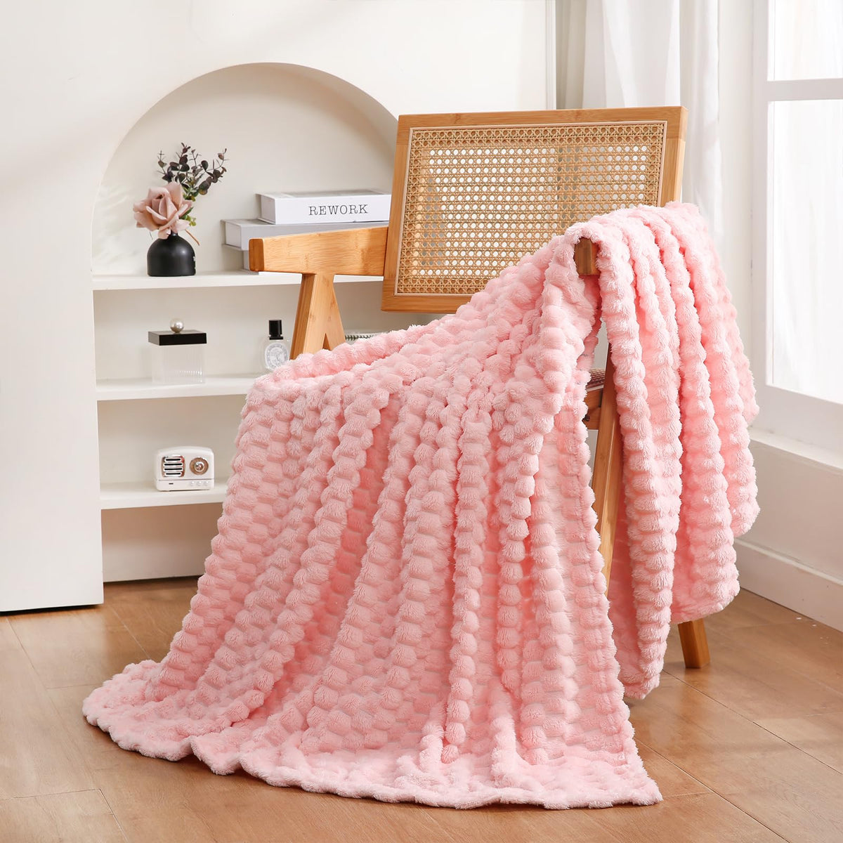 Red Throw Blanket 50"×60" inches Gifts for Mom Fuzzy 3D Jacquard Decorative