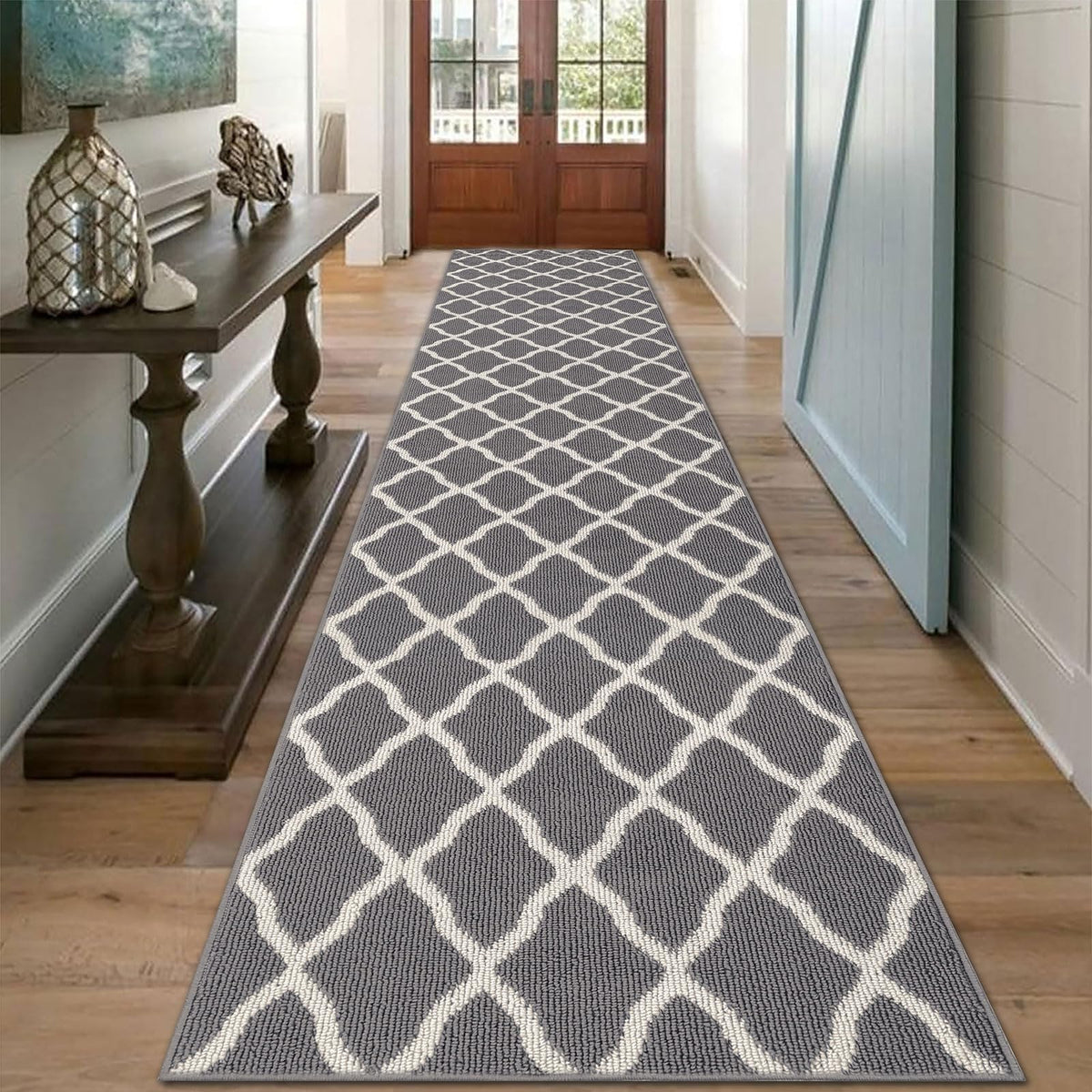 SHACOS Door Mats 20"x32" Indoor Washable Kitchen Entryway Rug Non Slip Absorbent Floor Mat for Home Entrance Garage, Light Gray