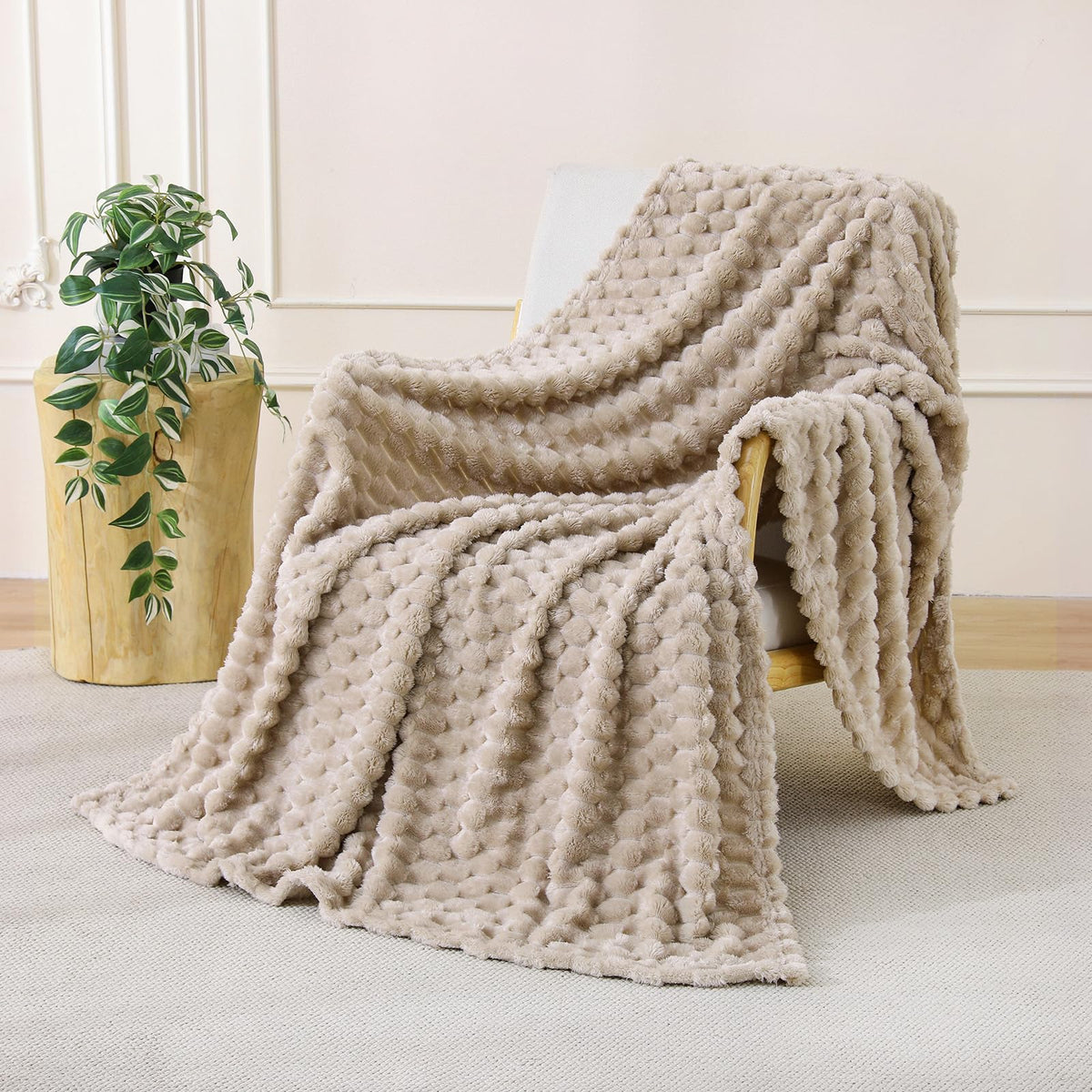 Fleece Throw Blanket, Light Brown, 50"×60" for Couch Sofa Bed