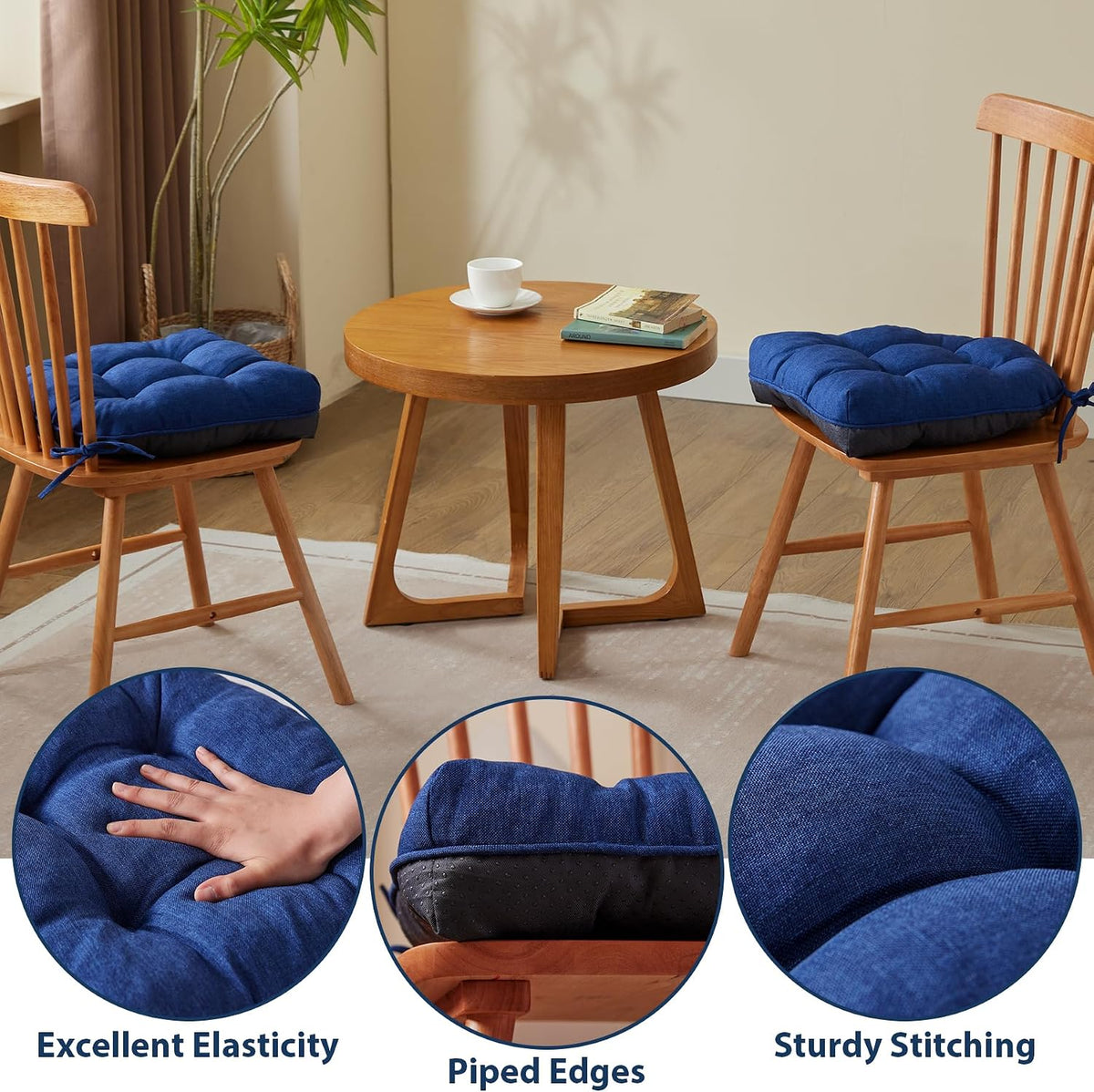 IASEAHK Chair Cushions for Dining Chairs, 15.5" x 15.5" x 4", Navy Blue