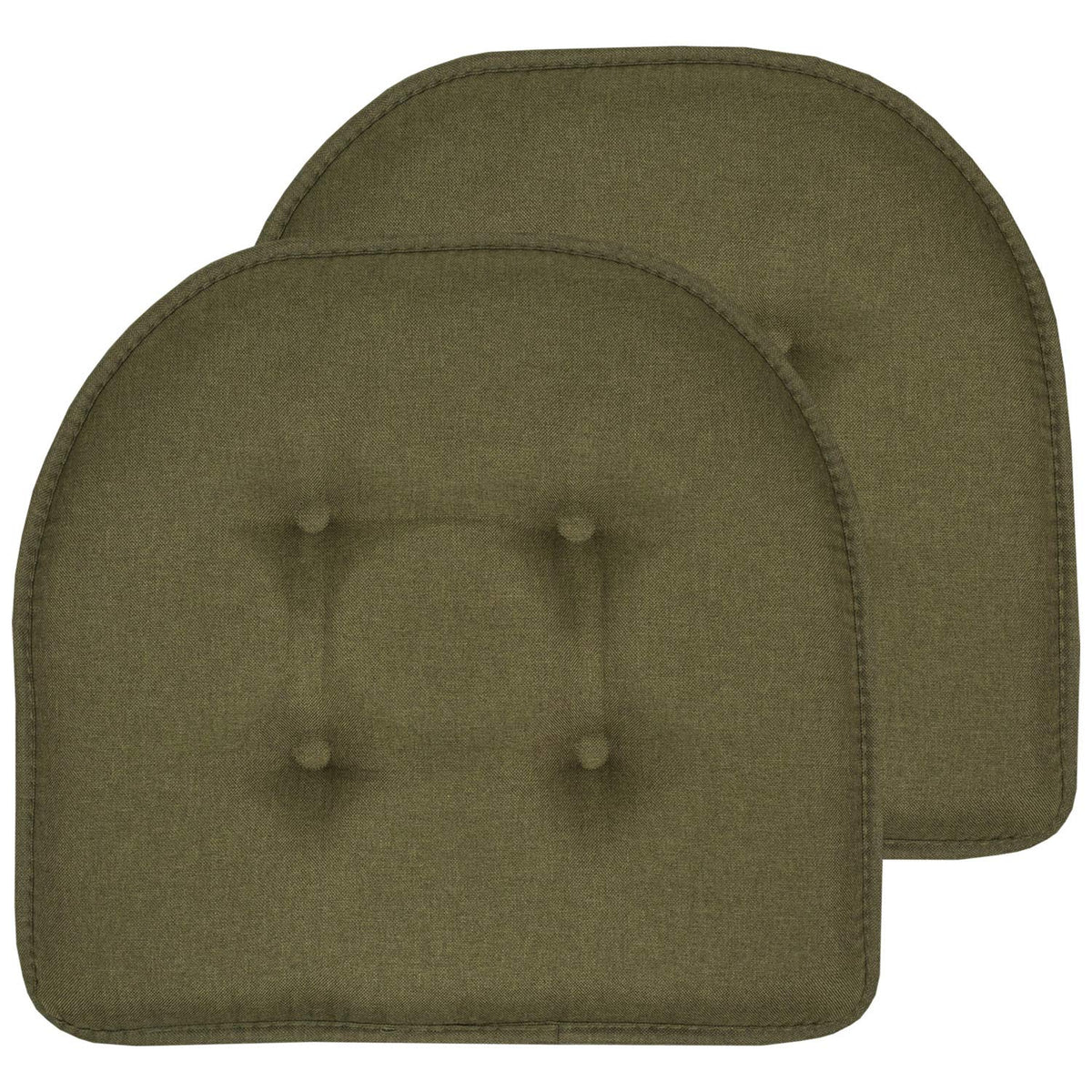 Sweet Home Collection Chair Cushion Memory Foam Pads Tufted Slip Non Skid Rubber Back U-Shaped 17" x 16" Seat Cover, 4 Count (Pack of 1), Army Green