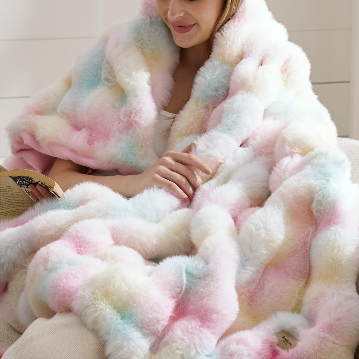Bedsure Fluffy Bubble Faux Fur Throw Blanket, 50"x60", Tie-dye Taupe
