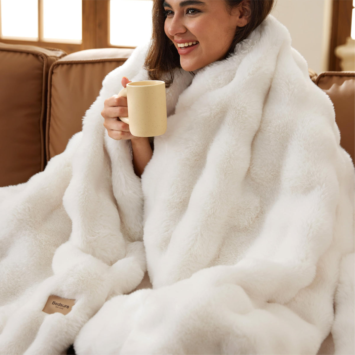 Bedsure Fluffy Bubble Faux Fur Throw Blanket, 50"x60", Tie-dye Taupe