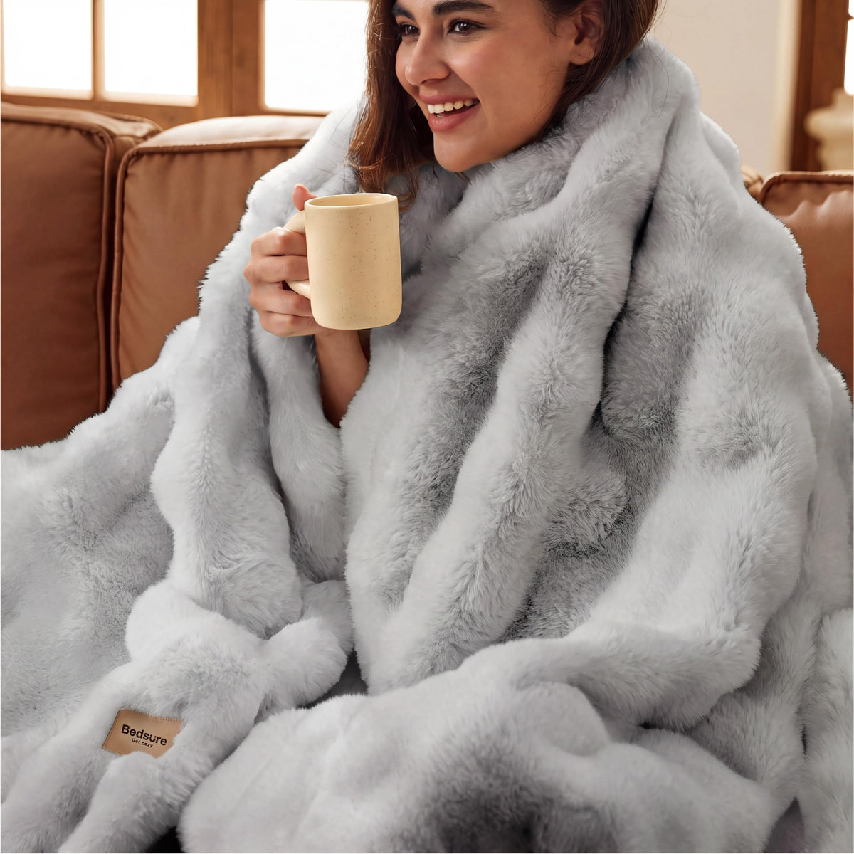 Bedsure Fluffy Bubble Faux Fur Throw Blanket, 50"x60", Tie-dye Taupe