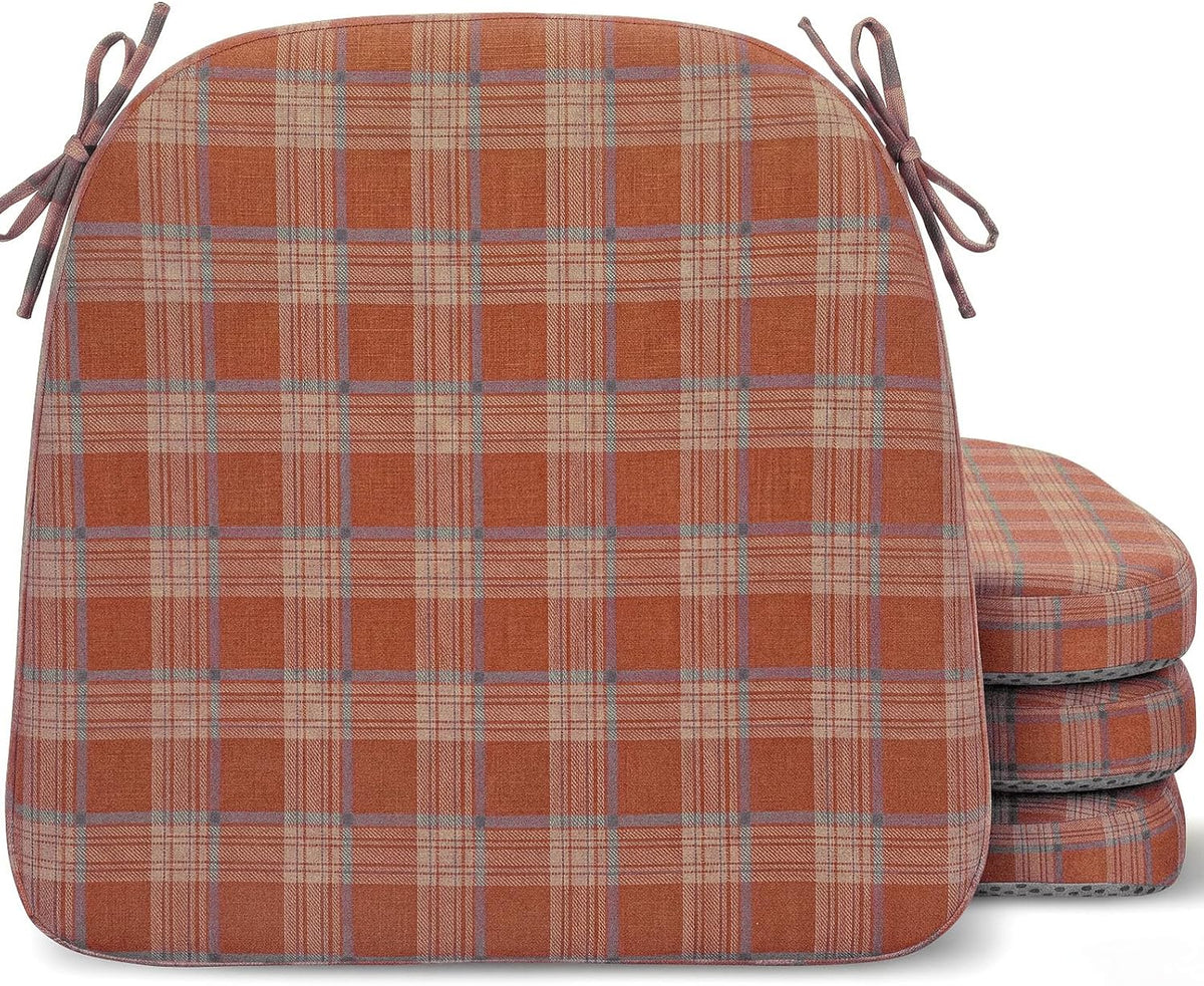 Geetery 4 Pcs Plaid Chair Cushions with Ties, D-Shaped, Rust Red