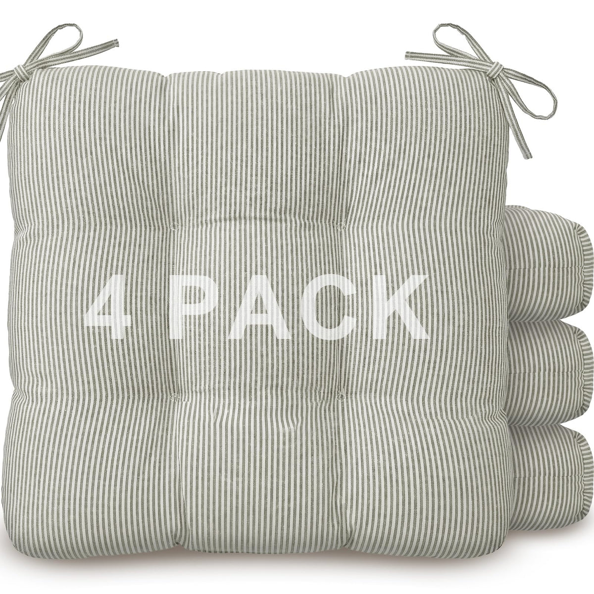 Geetery Khaki and White Stripe Chair Cushions Set of 4 with Ties